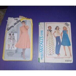 80's SIMPLICITY 5487 McCall's 5116 MISSES PULLOVER DRESS PATTERN 14/36